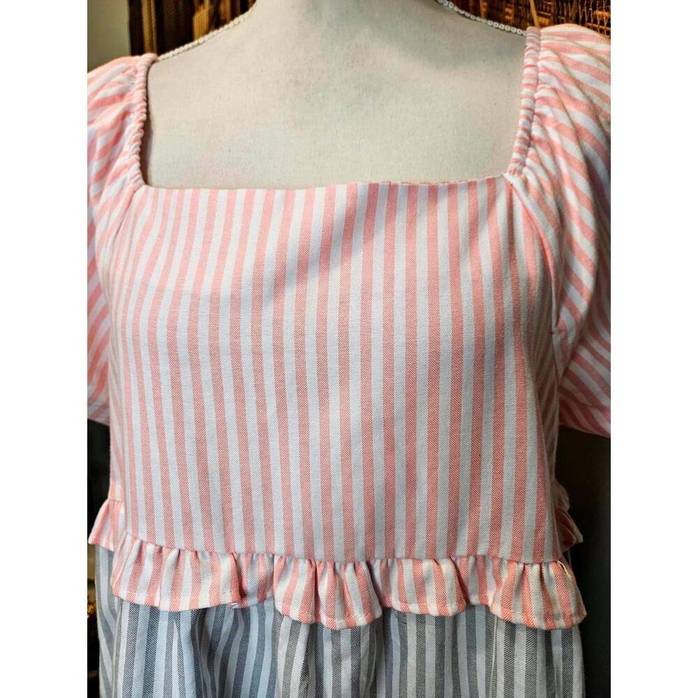BiBi Oversized Striped Puff Sleeve Tiered Dress - Picture 4 of 9